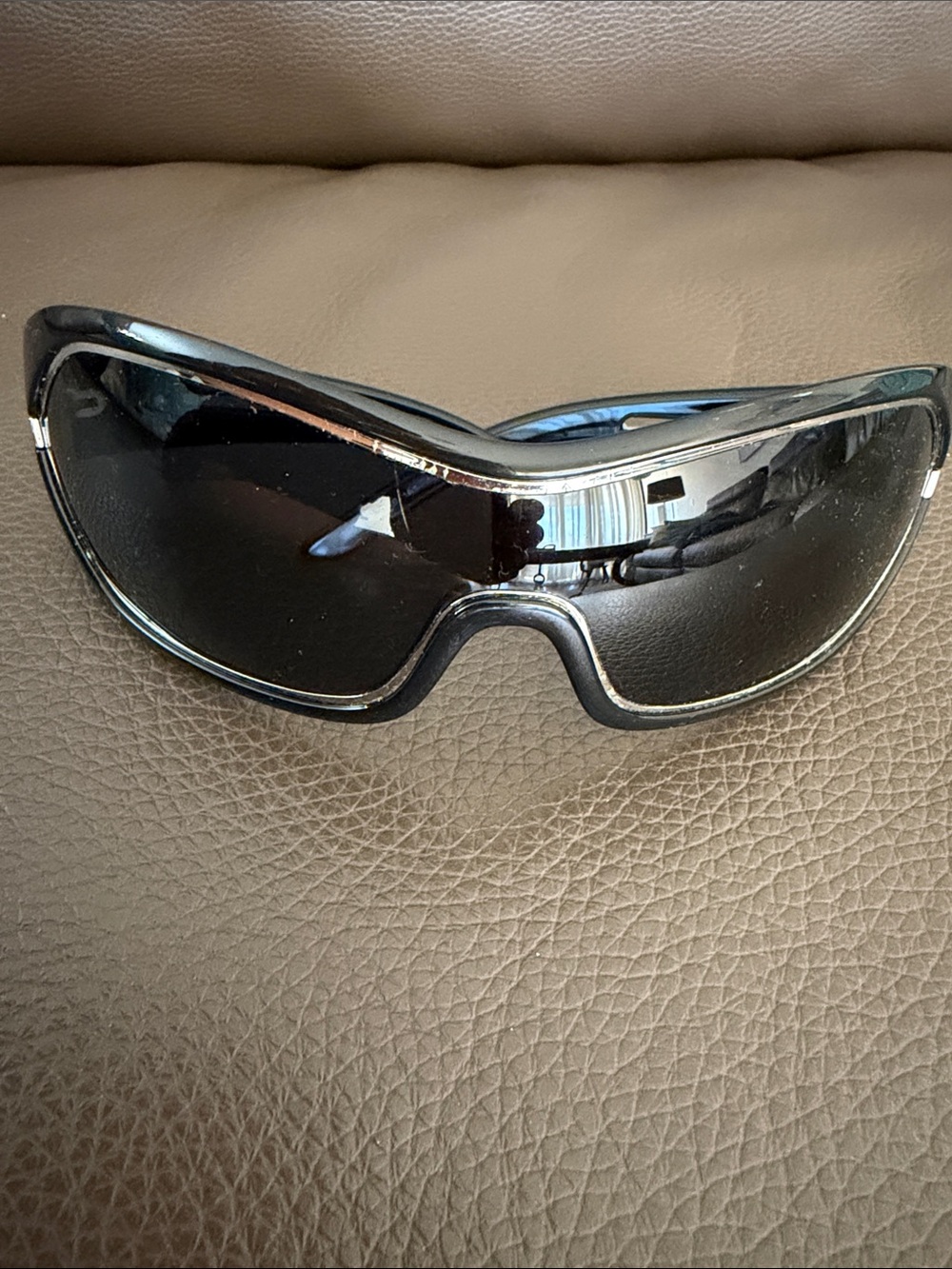 Prada Black Shield Sunglasses with Dark Tint